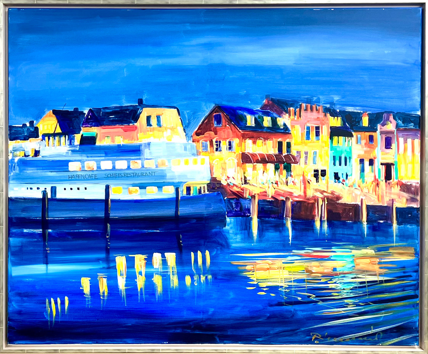 Linnenbrink, Peter, Husumer Hafen bei Nacht, 90 x 110cm, Acryl auf Leinwand