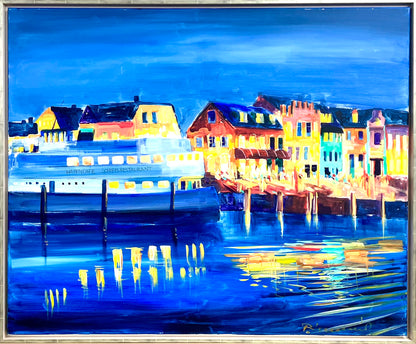 Linnenbrink, Peter, Husumer Hafen bei Nacht, 90 x 110cm, Acryl auf Leinwand