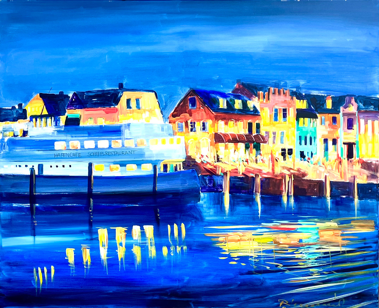 Linnenbrink, Peter, Husumer Hafen bei Nacht, 90 x 110cm, Acryl auf Leinwand