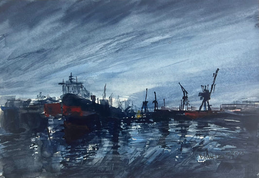 Teuscher, Matthis, Hamburger Hafenstimmung II, 2023, 18 x 26cm, Aquarell