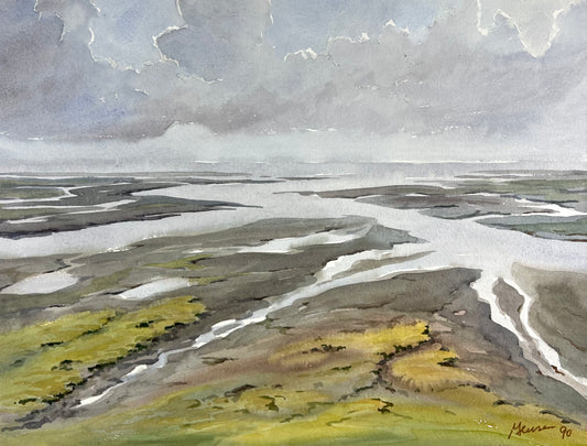 Jensen, Hans-Jürgen, Priel mit Vorland, 38 x 54,5cm,  Aquarell