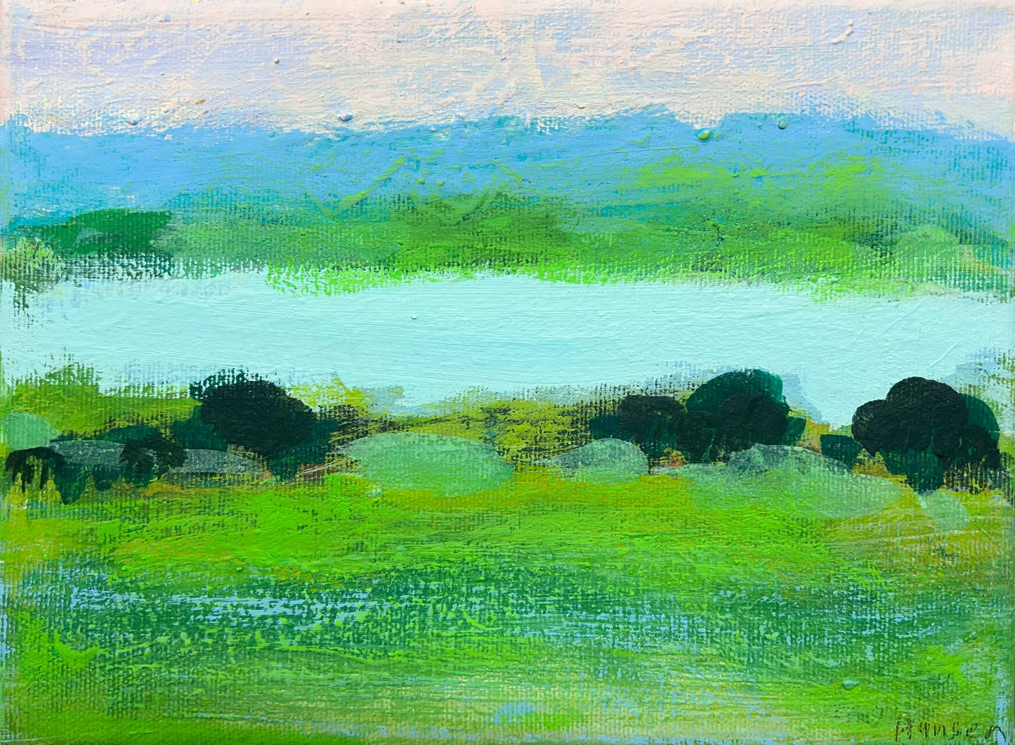 Hansen, Ulrike, Grüne Landschaft, 2023, 18x24cm, Eitempera auf Leinwand