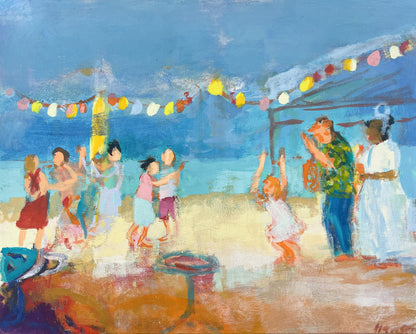 Hansen, Ulrike, Konzert am Strand, 80 x 100cm, Eitempera auf Leinwand, incl. Künstlerrahmen, 2019