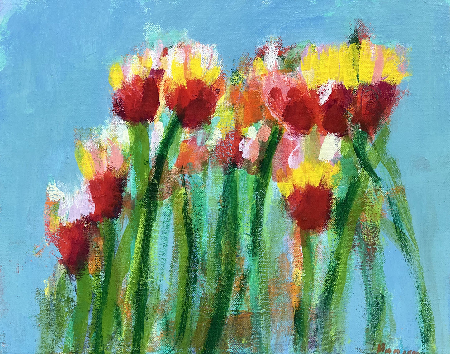 Hansen, Ulrike, Rote Blumen, 2019, 40x50cm, Eitempera auf Leinwand