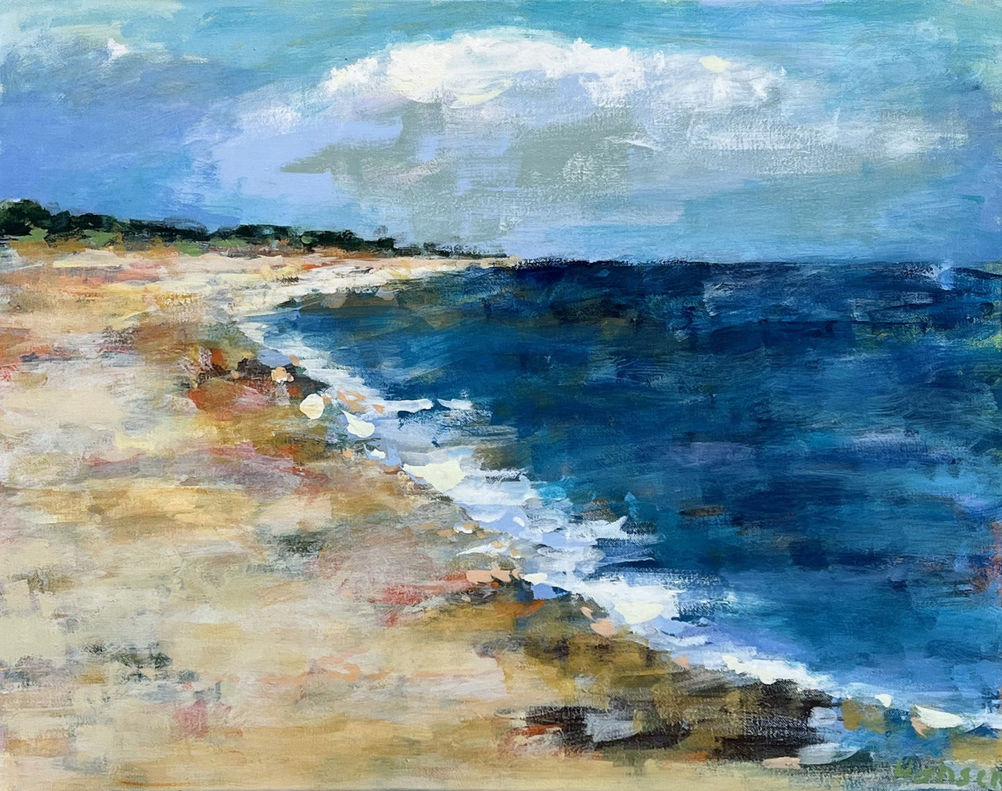 Hansen, Ulrike, Strand, gebogen, 2021, 80x100cm, Eitempera auf Leinwand