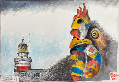 West, Ole, Hilfsbereiter Flaggengockel, 21 x 29,7cm, Mischtechnik