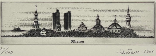 Froese, Peter, Husum-Panorama, 83/200, 4 x 14cm, Kupferstich, 2001