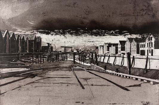 Werkmeister, Wolfgang, Husumer Hafen bei Ebbe, 38,5 x 57cm, Probe, Radierung, 1995