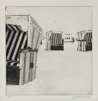 Dietrich, Nadine, Strandkörbe, Photopolymer Etching Ed. 3/50, 15,2 x 15 cm
