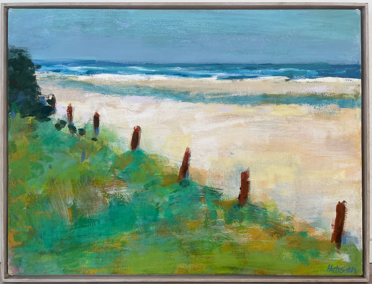 Hansen, Ulrike, Strand mit Grün, Eitempera auf Leinwand, 60 x 80 cm