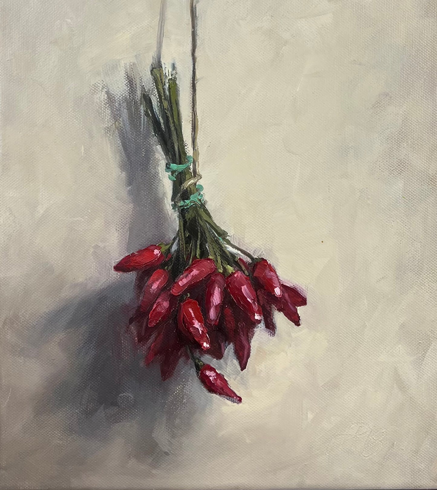 Petermann, Hanna, Bund Chilis, Öl auf Leinwand, 25 x 28 cm