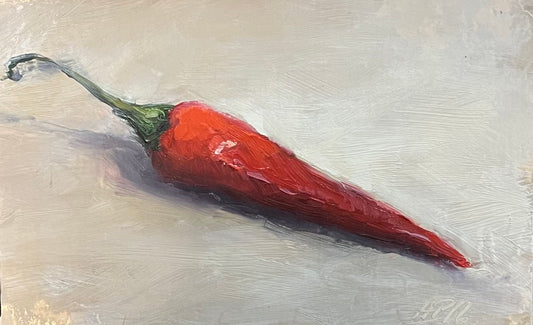 Petermann, Hanna, Chili-Schote, 11 x 17cm, Öl auf Karton. 2016