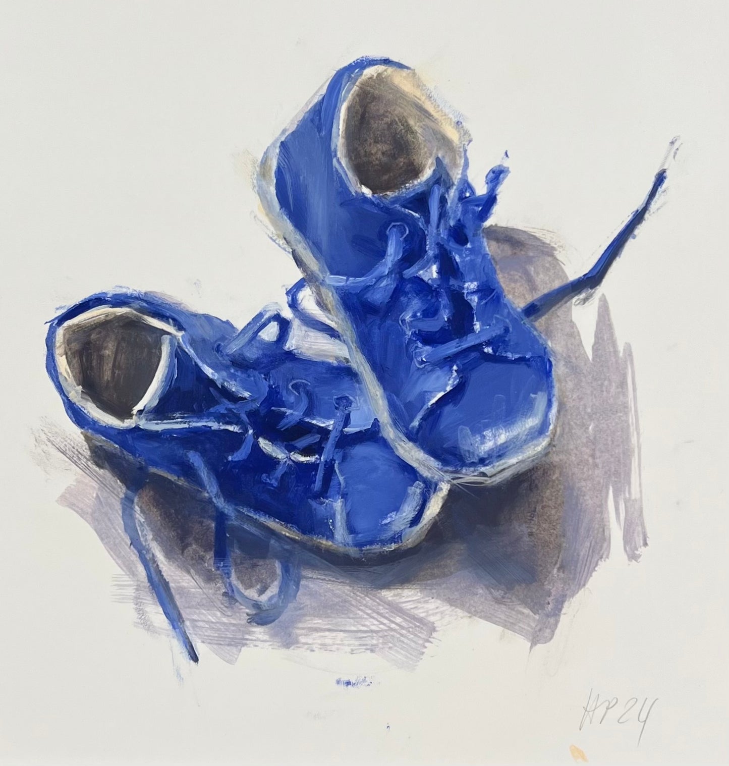 Petermann, Hanna, Kleine blaue Schuhe, 21 x 21cm, Studie, Öl auf Papier, 2024