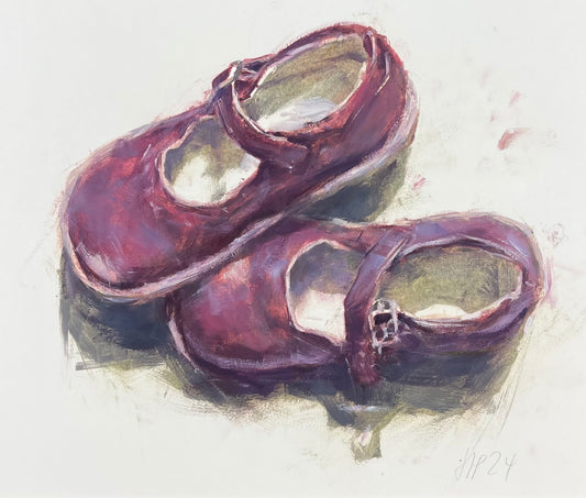 Petermann, Hanna, Ballerinas, dunkelrot, 21 x 25,5cm, Studie, Öl auf Papier, 2024