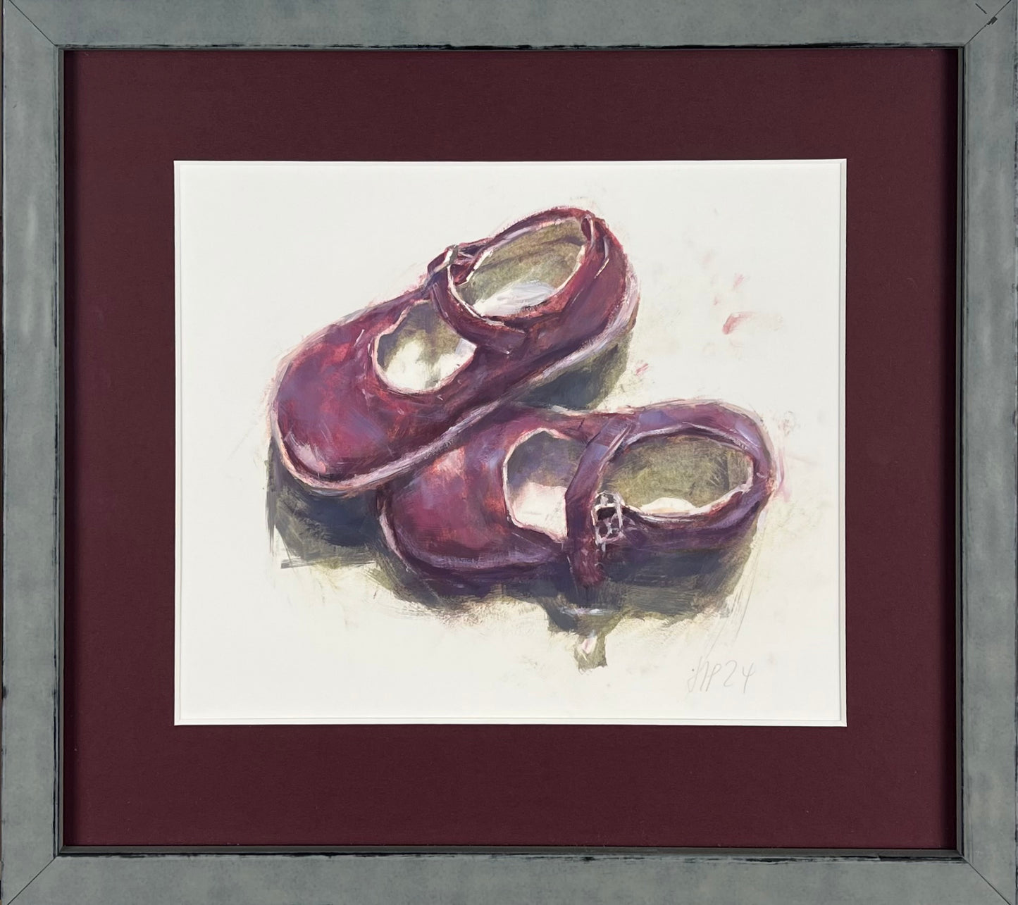 Petermann, Hanna, Ballerinas, dunkelrot, 21 x 25,5cm, Studie, Öl auf Papier, 2024