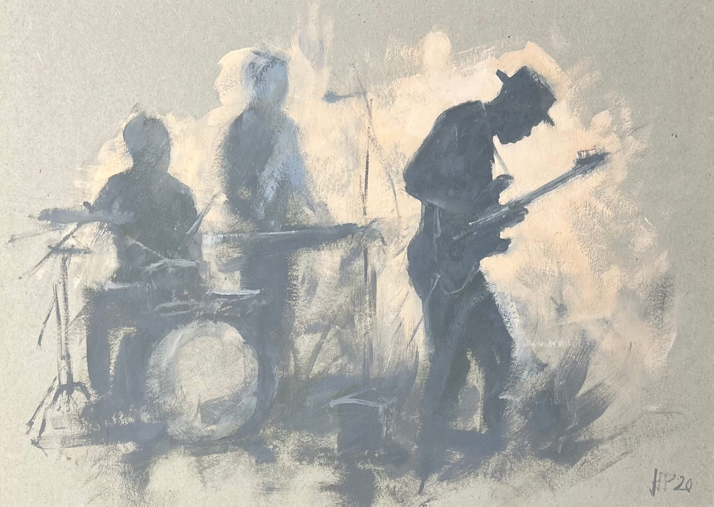 Petermann, Hanna, Jazz-Band,  E-Gitarrist, 38 x 27cm, Studie, Öl auf Karton