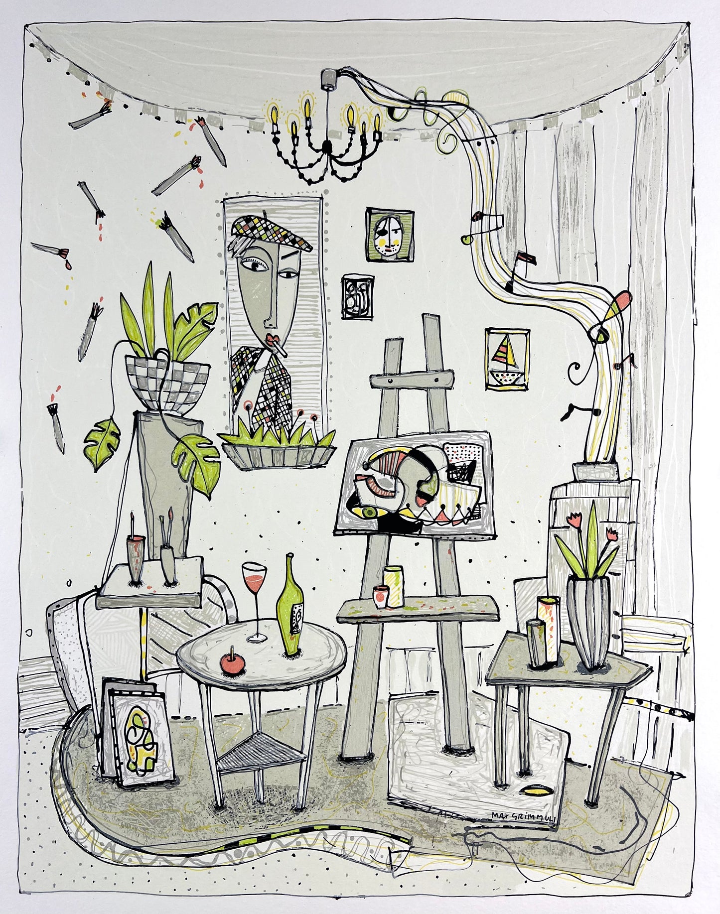 Grimm, Max, Im Atelier, 39,2 x 30,5cm, Siebdruck