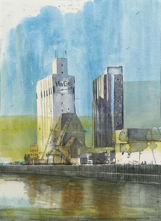 Entrich, Stephanie, Industriehafen Husum, 41 x 31cm, Aquarell
