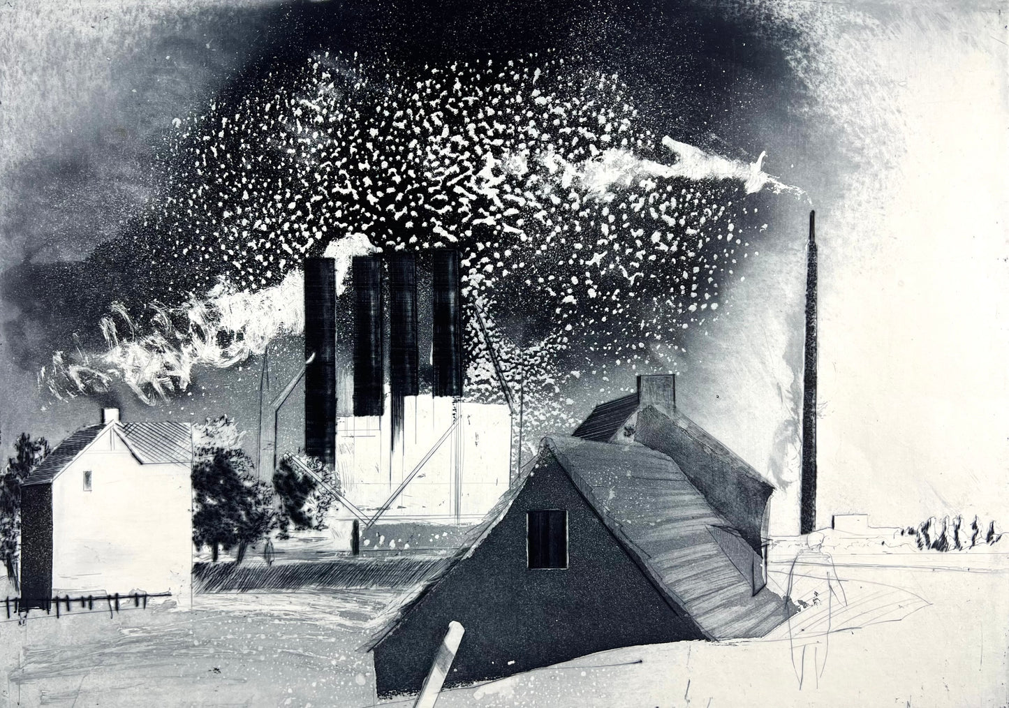 Werkmeister, Wolfgang, Industrielandschaft I, 34 x 48cm, Radierung, 1985