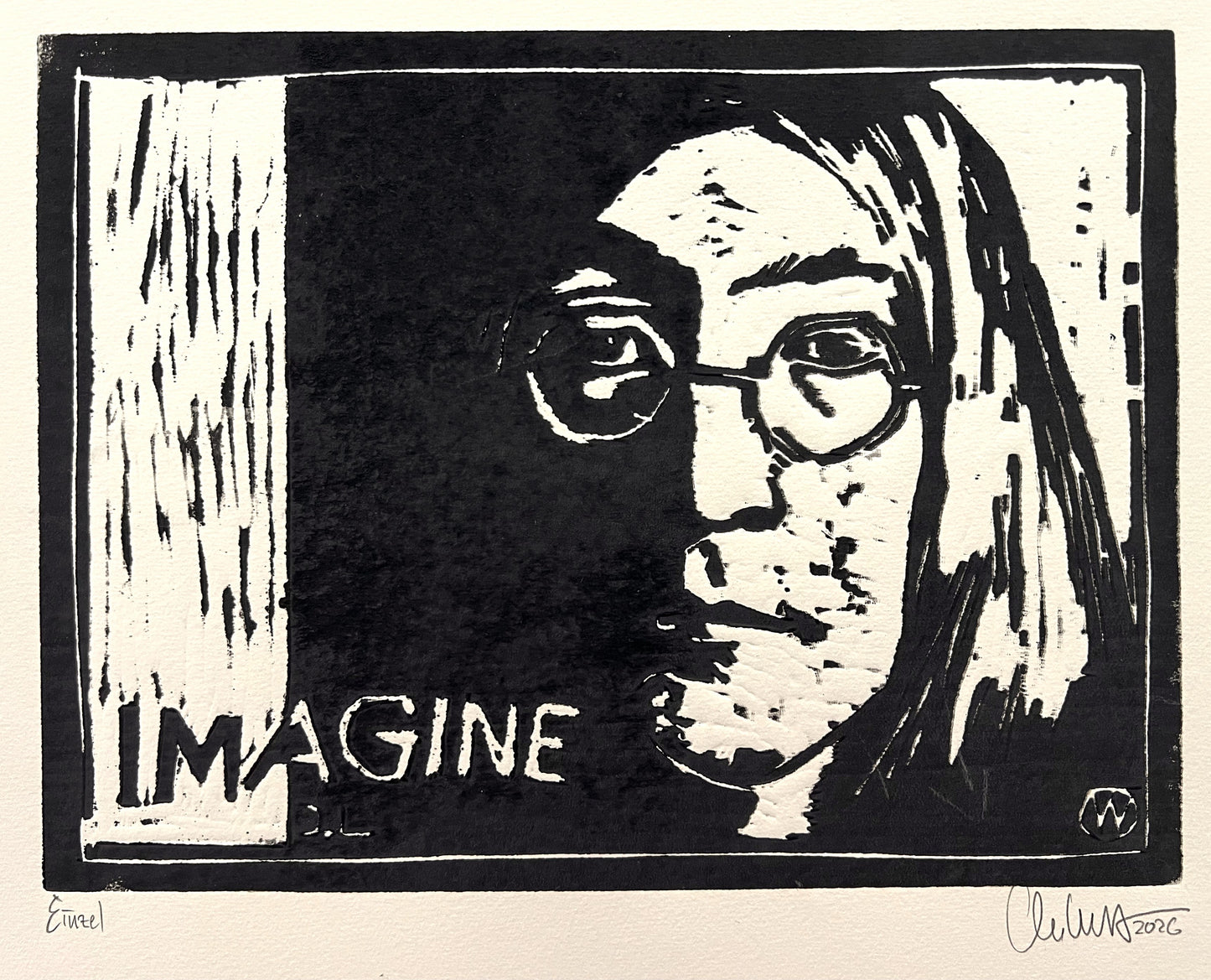 West, Ole, John Lennon/Imagine, Einzelabzug, 22 x 30cm, Holzschnitt, 2026