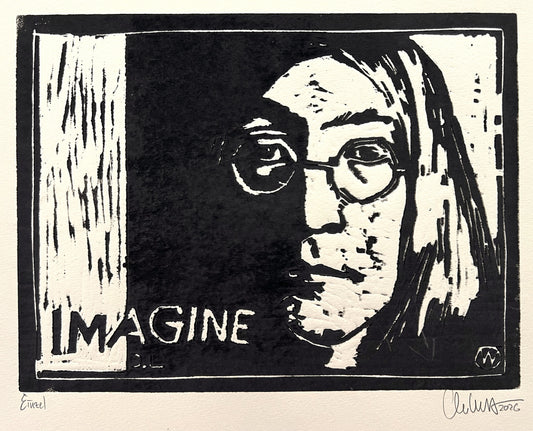 West, Ole, John Lennon/Imagine, Einzelabzug, 22 x 30cm, Holzschnitt, 2026
