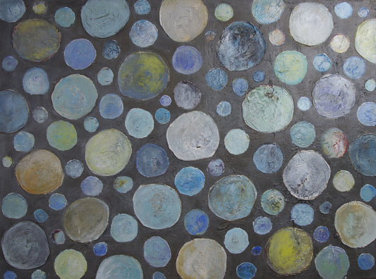 Jacobsen, Petra, Dotties auf braun, 120 x 160cm, Mischtechnik