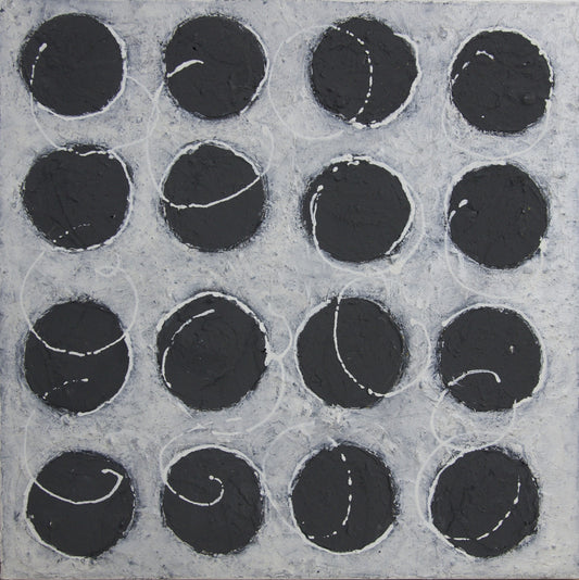 Jacobsen, Petra, Dotties s/w, 50 x 50cm, Mischtechnik auf Leinwand