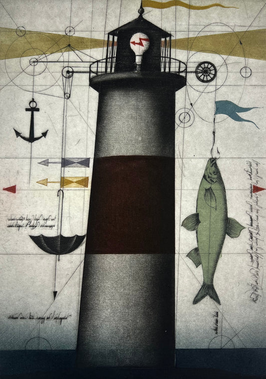 Janak, Alois, Leuchtturm, 28,5 x 20cm, Farbradierung, 1979