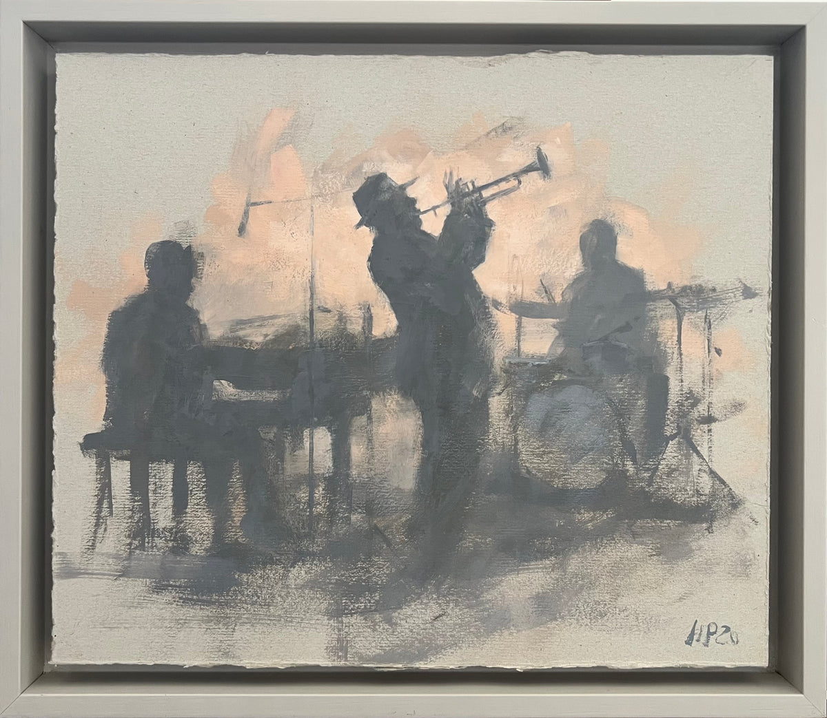 Petermann, Hanna, Jazz-Band, Trompeter, 28 x 33cm, Studie, Öl auf Karton
