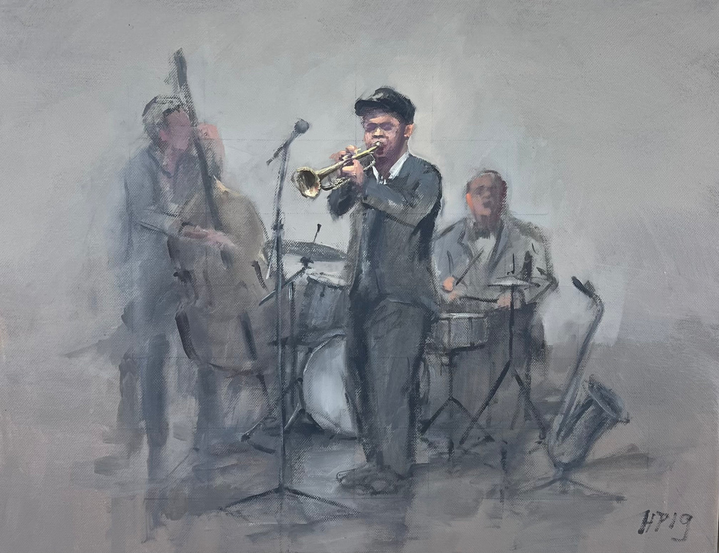 Petermann, Hanna, Jazz- Band, Trompeter, 50 x 40cm, Öl auf Leinwand