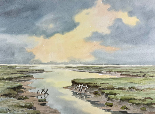 Jensen, Hans-Jürgen, Priel im Vorland, 36 x 48cm, Aquarell