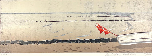 Nesterova, Anastasiya, Jolle im Nebel, 21 x 60cm, e.a., Holzschnitt