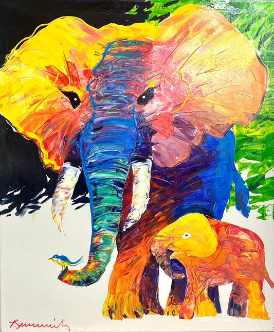 Linnenbrink, Peter, Jumbo, Söhnchen u.Vogel, 120 x 100cm, Öl auf Leinwand