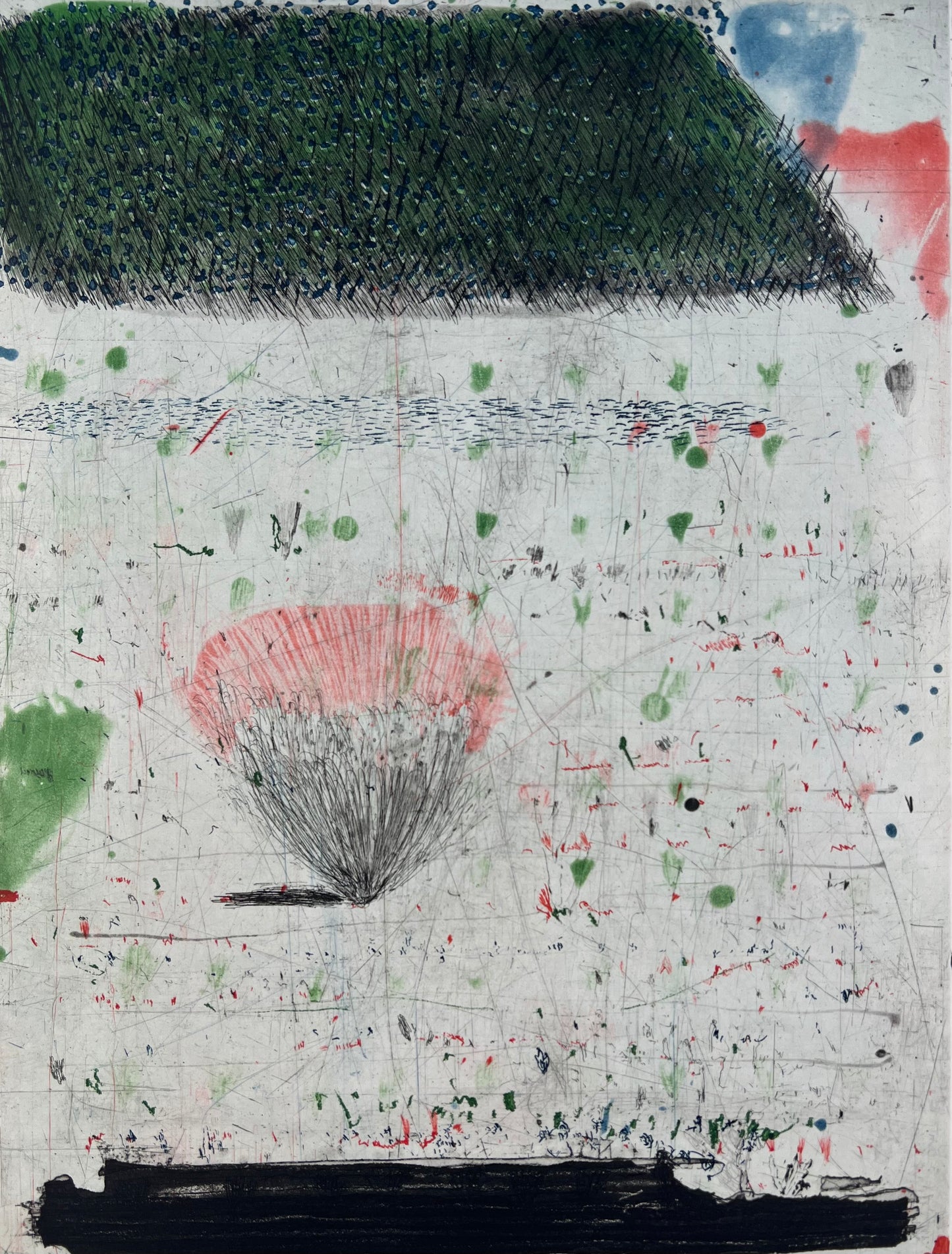 Behrendt, Falko, Juttas Garten "Roter Strauch", 39 x 29,5cm, e.a., Radierung,2000