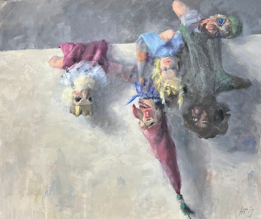 Petermann, Hanna, Kasperlefiguren, 60 x 70cm, Öl auf Leinwand, 2019