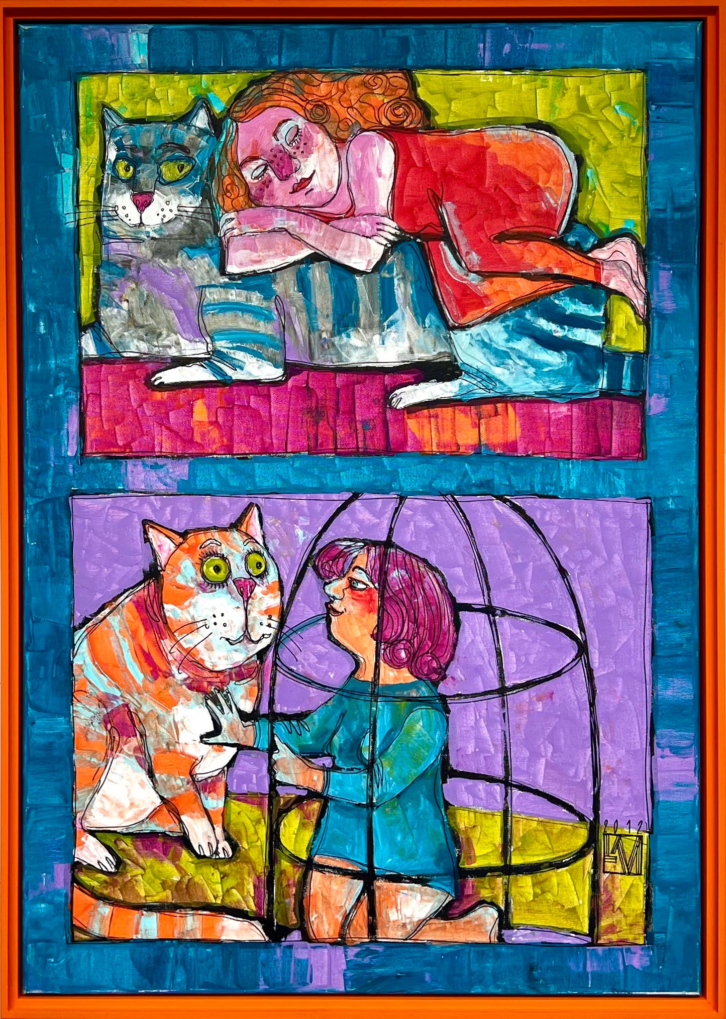 Monz, Lora, Katzenmutter, 100 x 70cm, Mischtechnik auf Leinwand