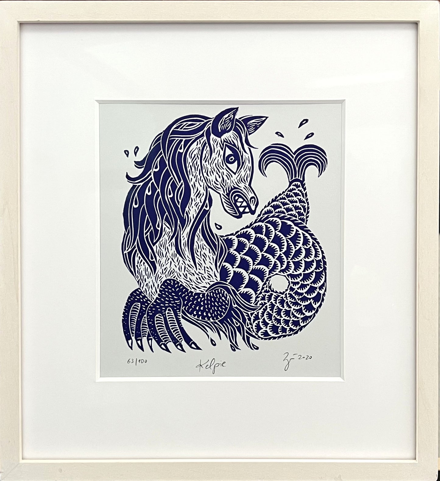 Zwirnmann, Katja, Kelpie/Kleines Pandämonium, 22,5 x 16,5cm, 63/100, Linolschnitt, 2020