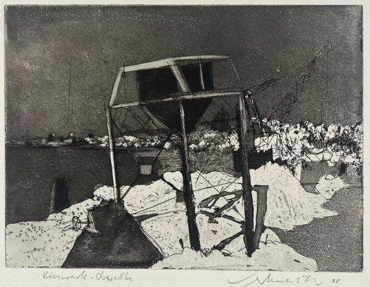 Werkmeister, Wolfgang, Kieswerk Oberelbe, 14,5 x 19,8cm, Radierung