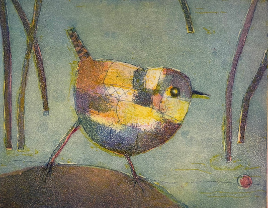 Votteler, Jutta, Kl.Vogel unterwegs, 12 x 14,8cm, 11/150, Farbradierung