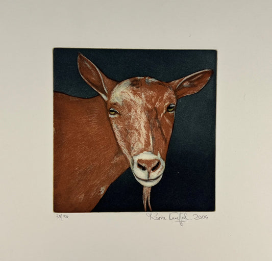 Kneffel, Karin, Ziege, braun, 38 x 26cm, 20/90, Farbradierung