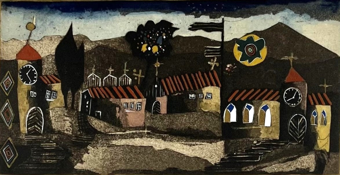 Kötter, Friedhelm, Hinter den weißen Netzen des Mittags, 10,70 x 20,9cm, 27/90, Farbradierung