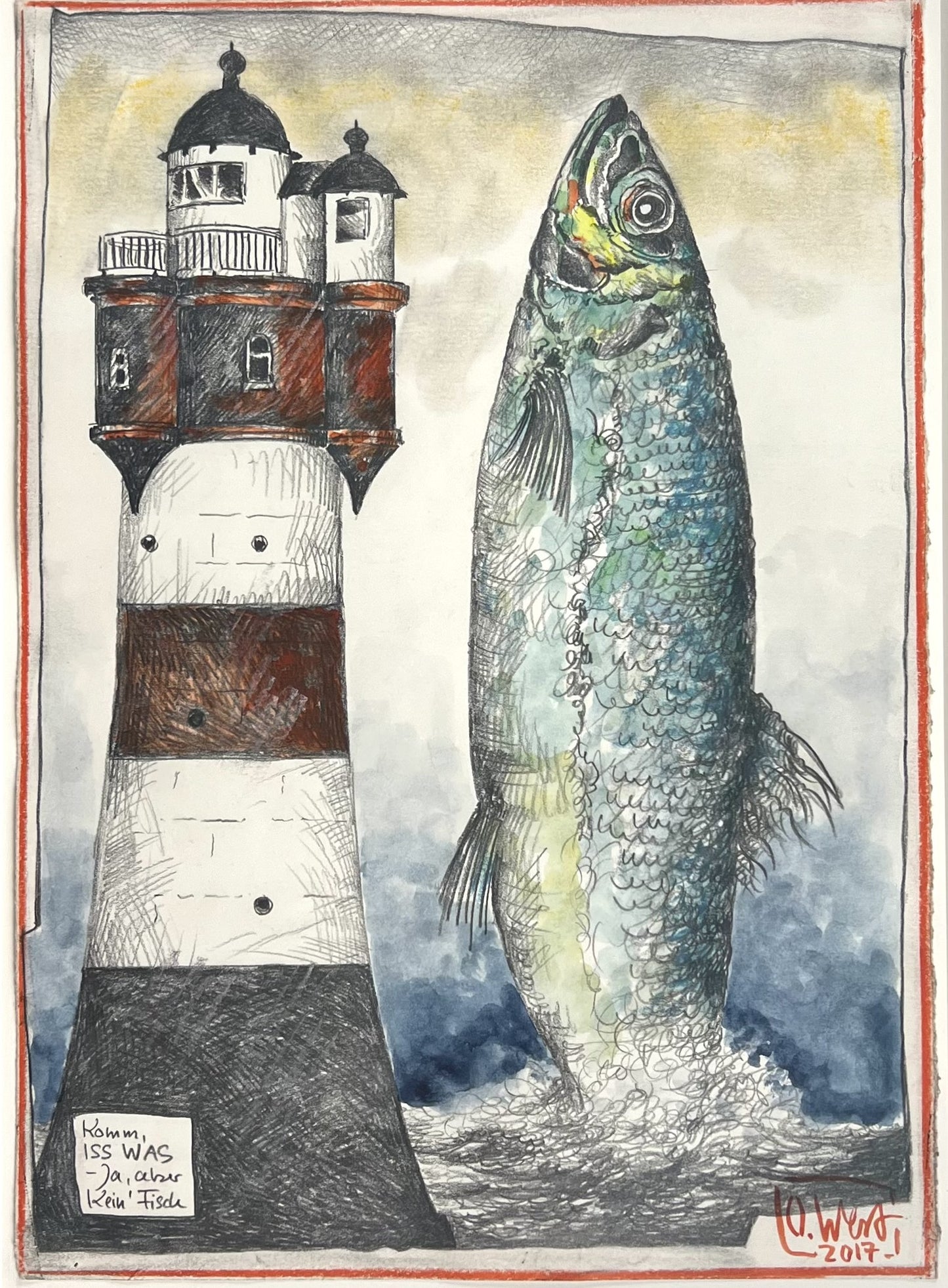 West, Ole, Komm, iss was, aber keinen Fisch, 21 x 29,7cm, Mischtechnik
