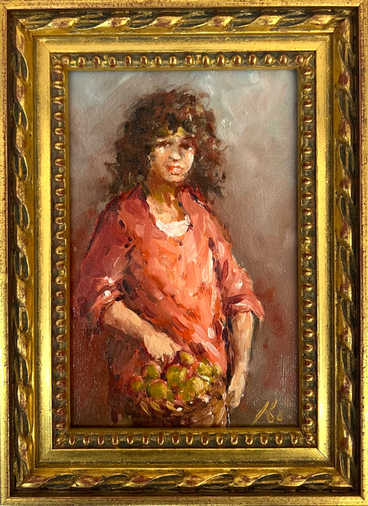 Krausbauer, Günther, Kinderporträt, 15 x 10cm, Ölgemälde, nur gerahmt