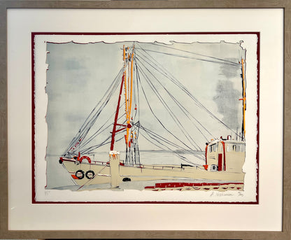 Nesterova, Anastasiya, Kutter im Nebel, 50 x 67cm, 4/5, Farbholzschnitt, 2013