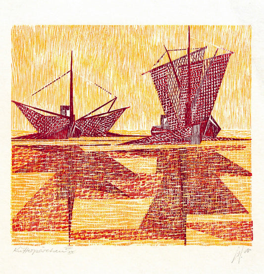 Hermanns, Gerhard, Kutterpärchen, 23,2 x 25,3cm, 12/15, Holzschnitt