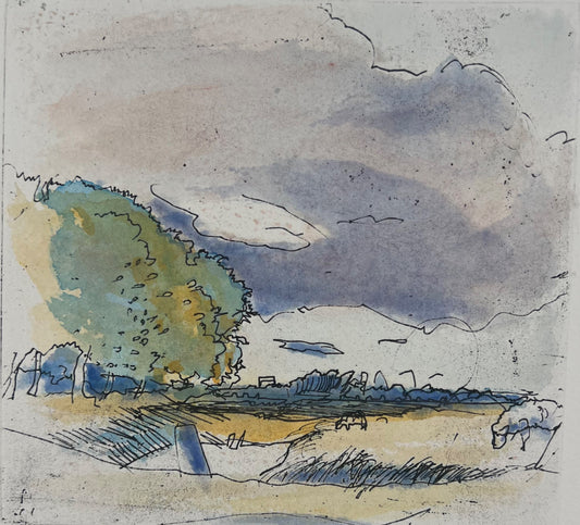 Werkmeister, Wolfgang, Landschaft im Quadrat, 13,5 x 12,5cm, Farbradierung, 1992