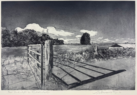 Werkmeister, Wolfgang, Landschaft bei Friedrichstadt, 38,7 x 57,5cm, 8/85, Westküstenzyklus I, Radierung, 1999