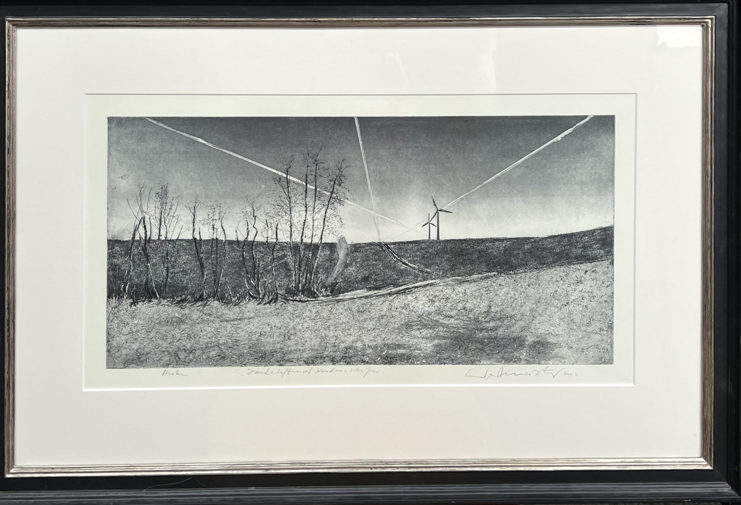 Werkmeister, Wolfgang, Landschaft mit Kondensstreifen, 29,5 x 59cm, Probe, Radierung