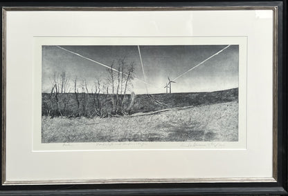 Werkmeister, Wolfgang, Landschaft mit Kondensstreifen, 29,5 x 59cm, Probe, Radierung