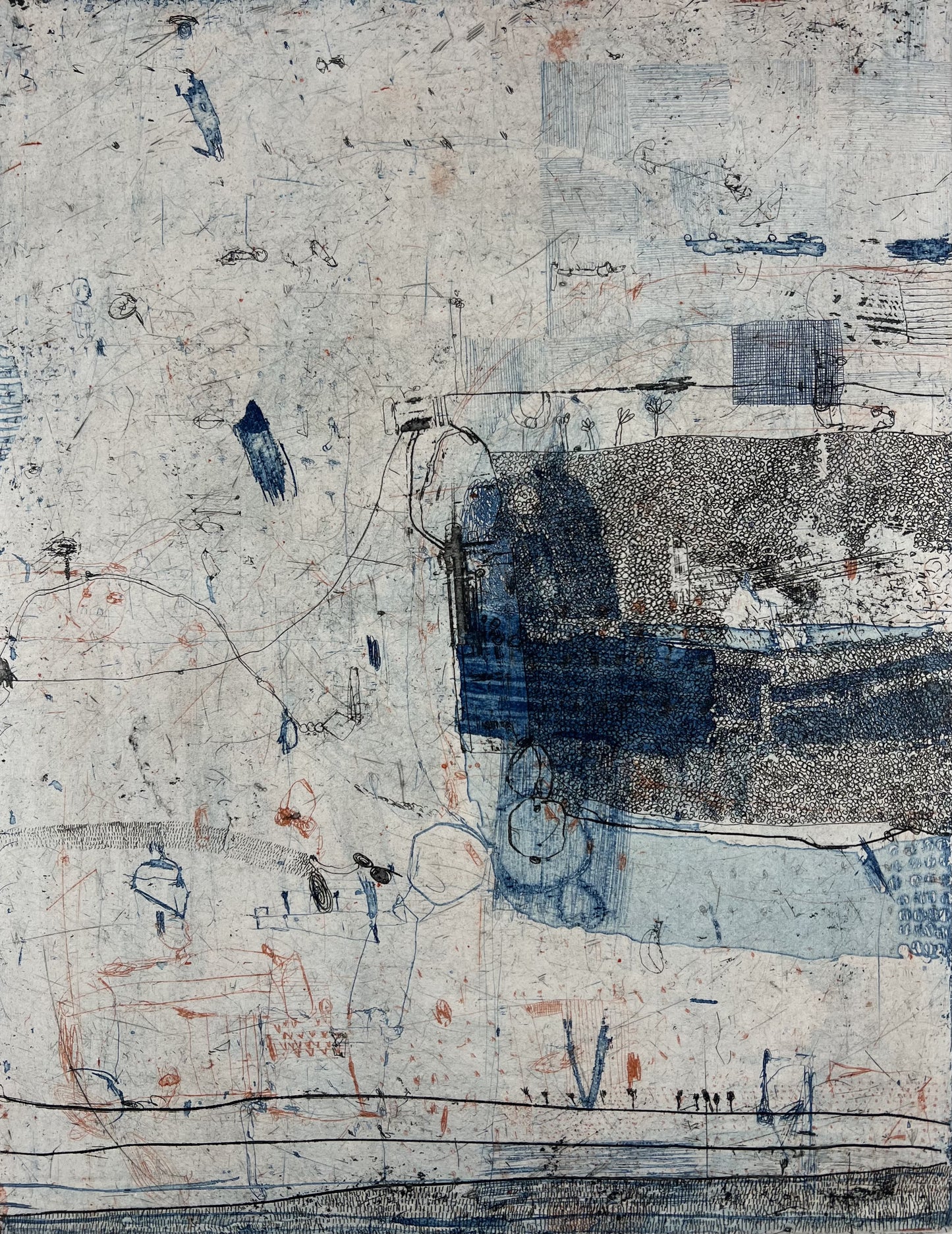 Behrendt, Falko, Landschaft von rechts, 38,5 x 30 cm, e.a., Radierung, 1998